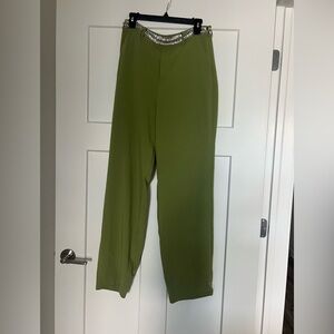 New Cinq A Sept Cheyenne Stacked jewelry embellished green pant.